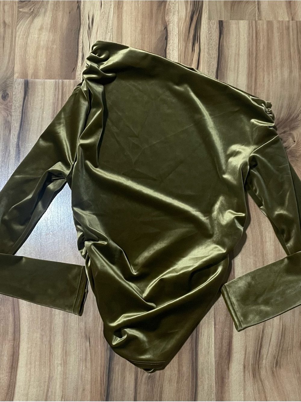 A&F asymmetric draped velour long sleeve top moss green S
